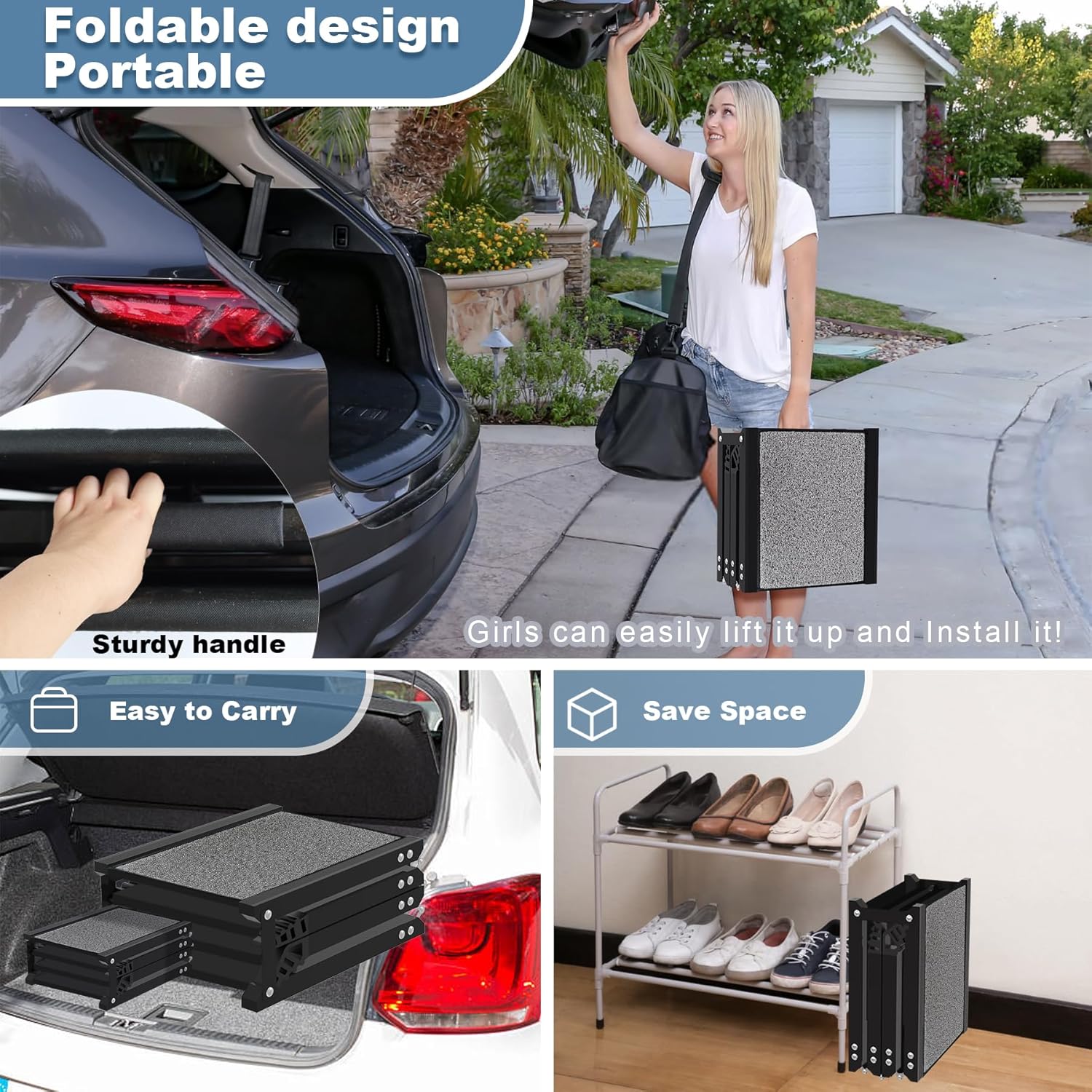 Dog Ramp for Car,Portable Dog Ramp with Non-Slip Rug Surface,Folding Pet Steps for Medium/Large Dogs,Extra Wide Dog Car Ramp Up to 250LBS Enter a Car/SUV/Truck (71" L x 17" W)