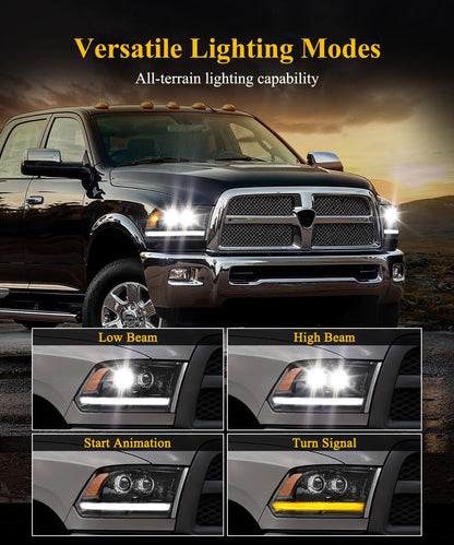 Full LED Projector Headlights for 2009-2018 Ram 1500/2500/3500 - Sequential DRL/Turn, DOT Approved