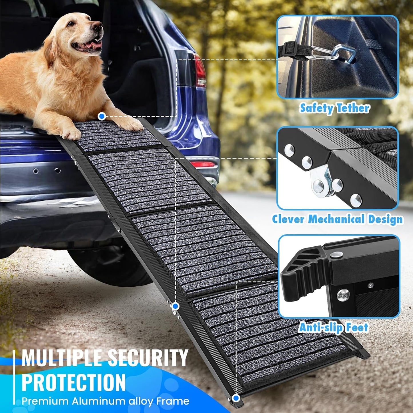 63"x17" Folding Dog Ramp - Non-Slip, Side Handle, Portable for SUV/Truck/Car