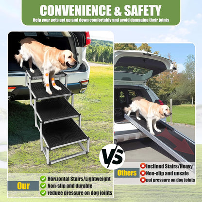 4-Step Foldable Aluminum Dog Stairs - Portable Non-Slip for Trucks/SUVs/Cars