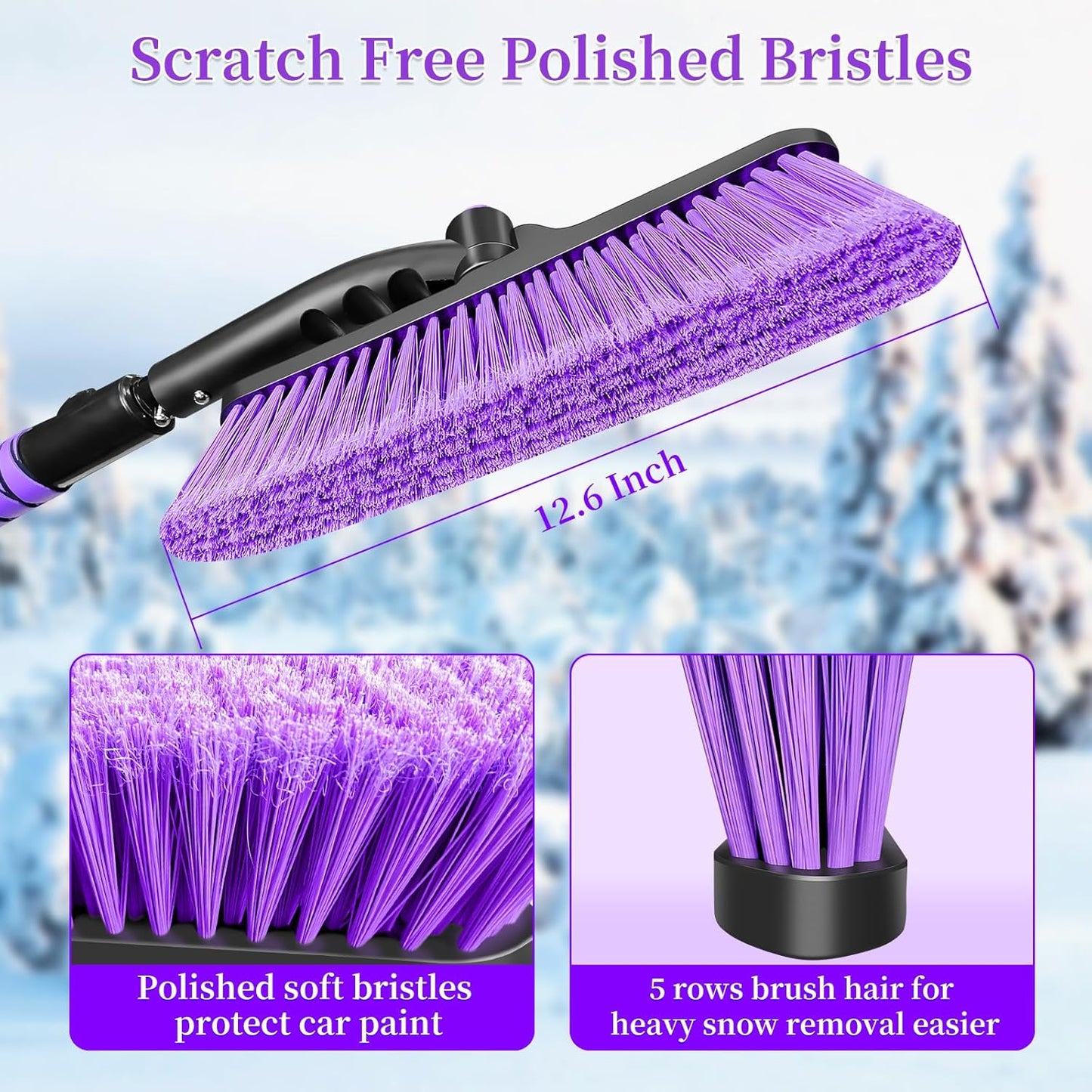 51" Extendable Heavy-Duty Snow Brush for Trucks/SUVs - Purple