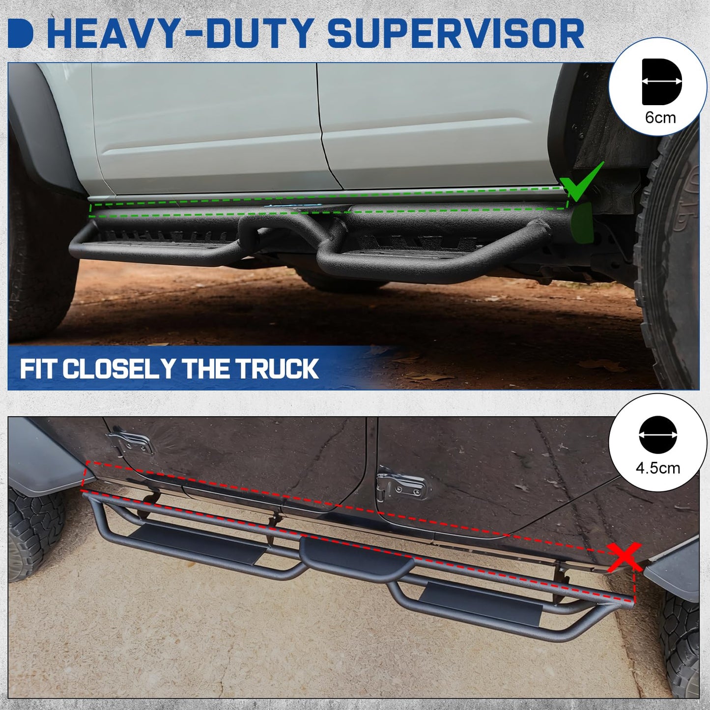 Two-Stair Heavy-Duty Running Boards for 2021-2026 Ford Bronco 4-Door - Rock Slider Nerf Bars