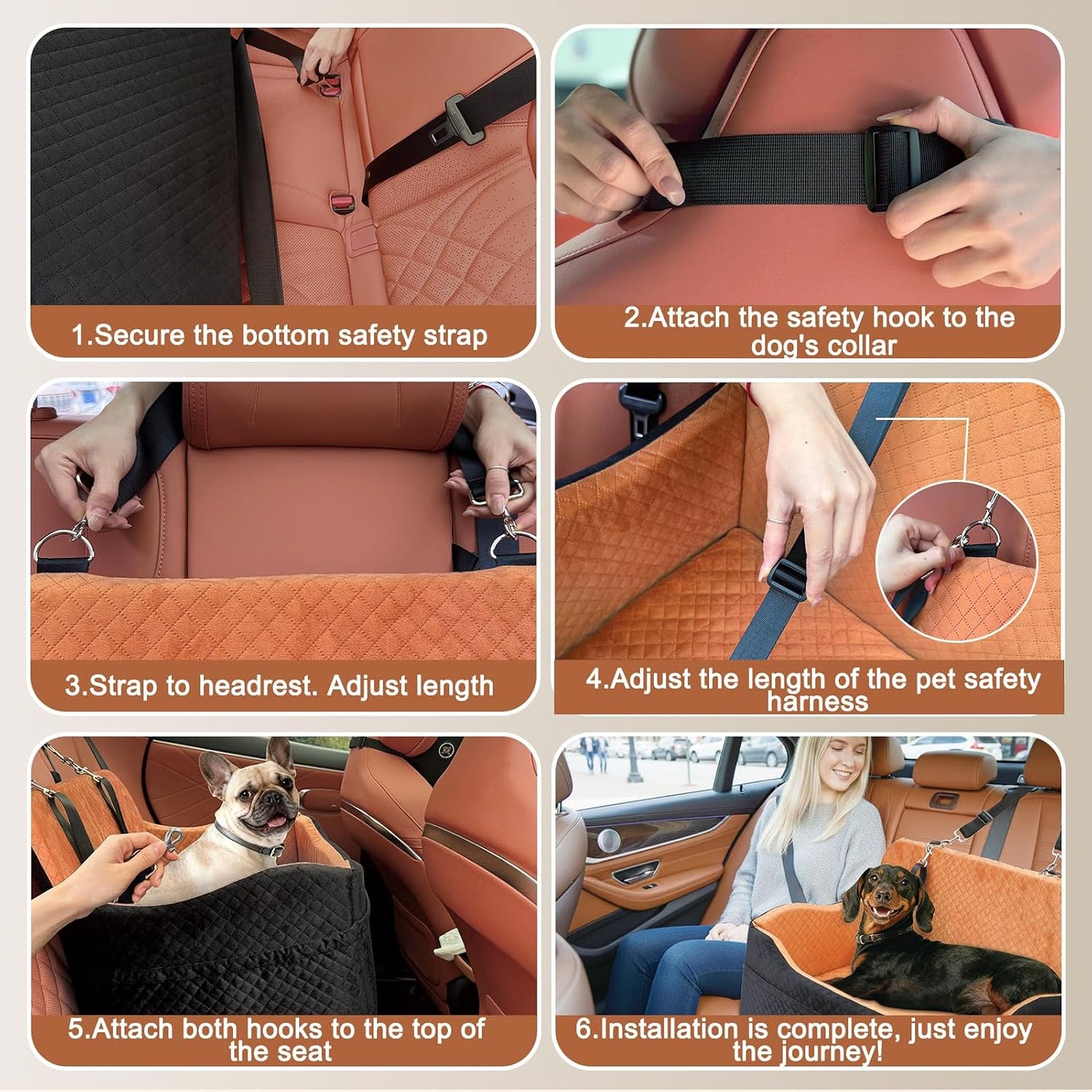 4" Raised Foam Dog Booster Seat - Safety Leash, Washable Cover for Medium/Large Dogs (Car/Truck/SUV)