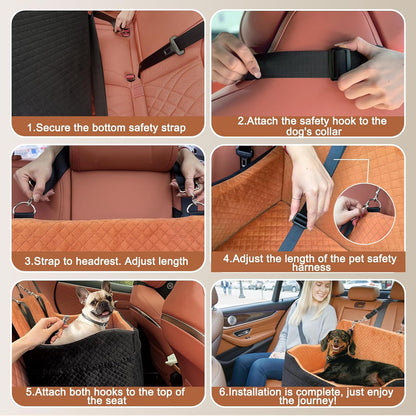 4" Raised Foam Dog Booster Seat - Safety Leash, Washable Cover for Medium/Large Dogs (Car/Truck/SUV)