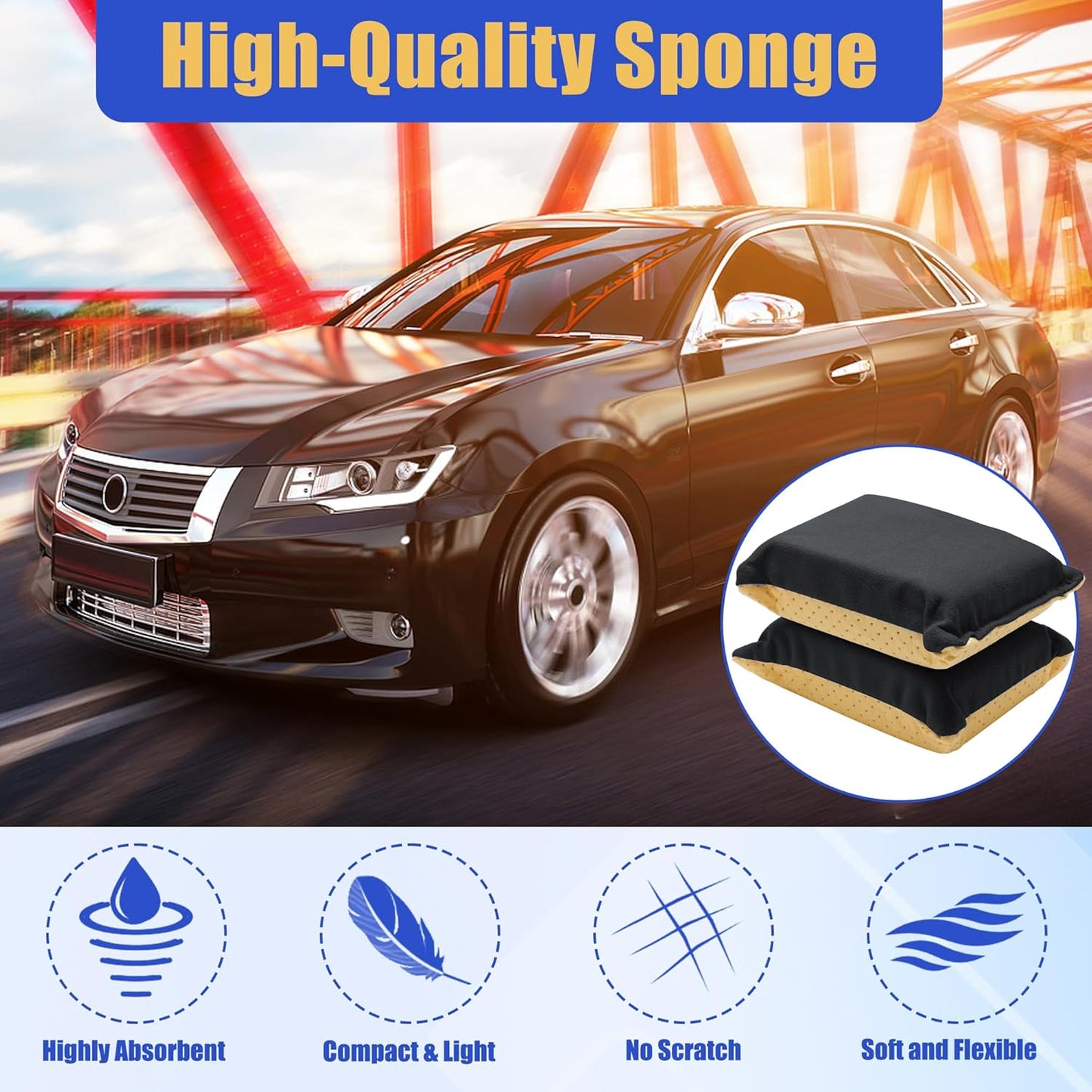 2-PCS Absorbent Window Defogger Sponge - Fast Glass Cleaner (Yellow+Black)