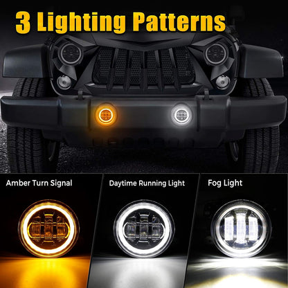 7" LED Headlight & 4" Fog Light Kit for Jeep Wrangler/Hummer (1997-2018)