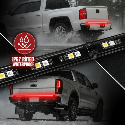 OPT7 60" Redline Parlux Single Row LED Tailgate Light Bar w/Red Turn Signal, Rigid Aluminum Frame Strip – Fits 2005–2014 F150, RAM, Silverado/Sierra 1500 – Full Functions: Brake, Reverse, Running