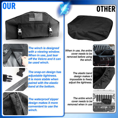 American Flag Winch Cover - Heavy Duty 900D Waterproof for 8000-12000 lbs Winches