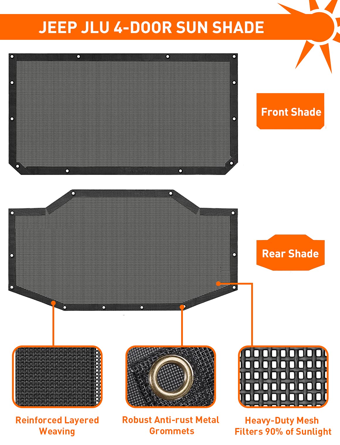 Mesh Bikini Top Sun Shade (2-Piece) for 2018-2023 Jeep Wrangler JL 4XE