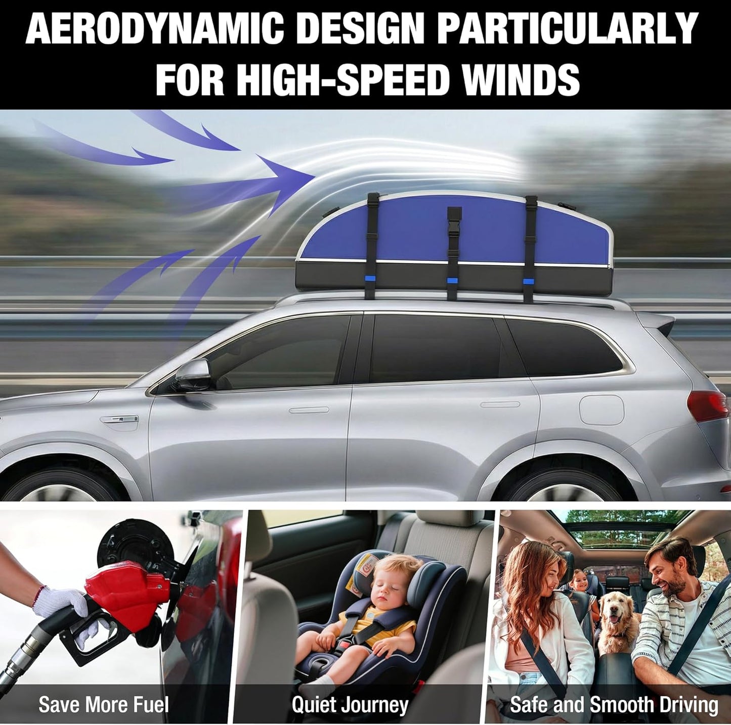 21ft³ Rooftop Cargo Carrier - Waterproof 840D PVC, Anti-Slip Mat, 6 Door Hooks, Storage Bag