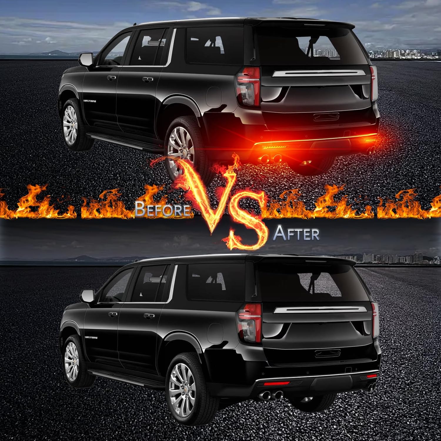 Red Lens Rear Fog Bumper Reflector Brake Tail Sequential Flash Signal LED Lights Lamp Compatible with Chevrolet Chevy Suburban Tahoe GMC Yukon/Denali 2021-2024 Accessories (SMOKED)