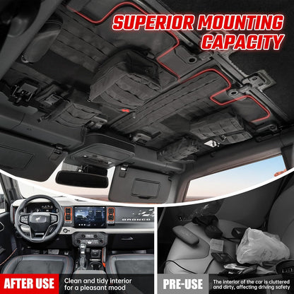Roof Liner Organizer Overhead Storage Jacket Overhead Car Organizer Car Headliner Storage Organizer For Ford Bronco 2021 2022 2023 2024 2/4 Doors Roof Tactical Vest Accessories With 5 Molle Pouch