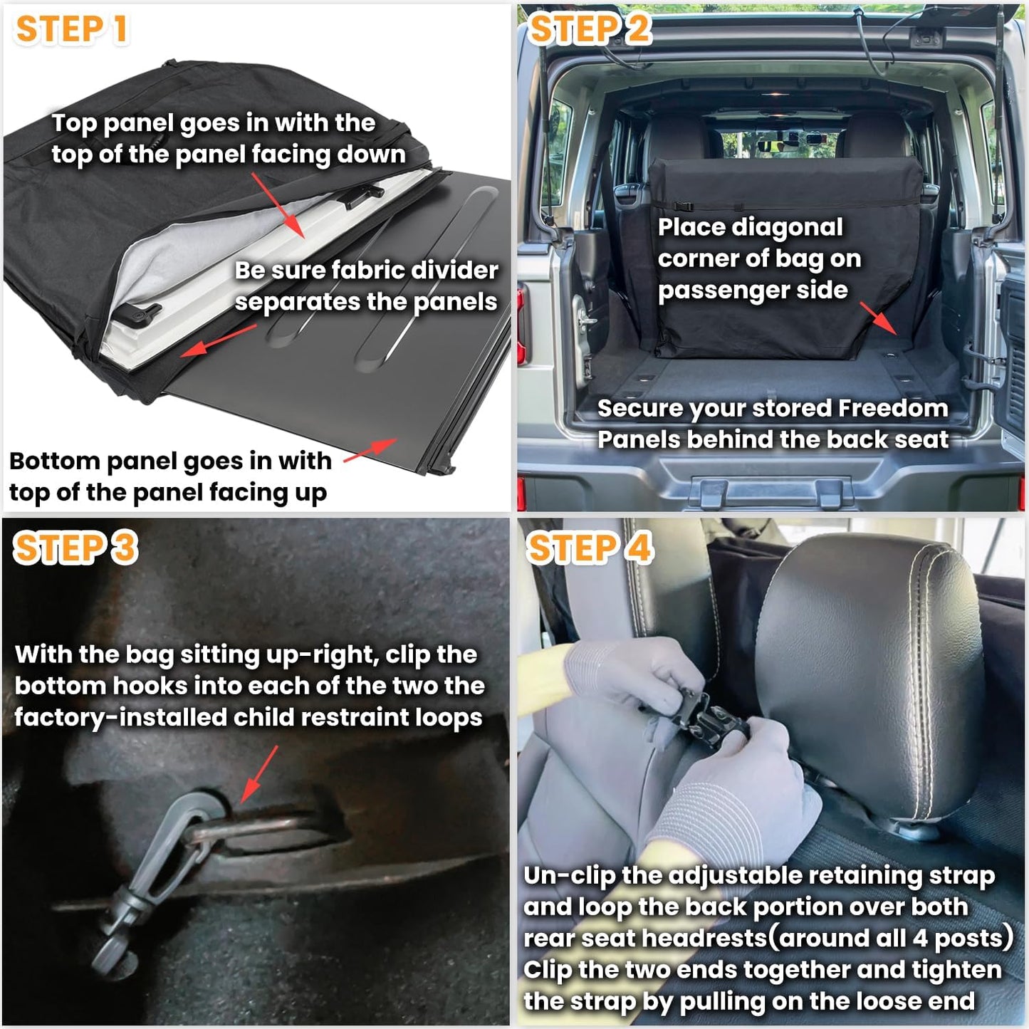 Hard Top Freedom Panel Storage Bag for 2007-2025 Jeep Wrangler & Gladiator (Black)