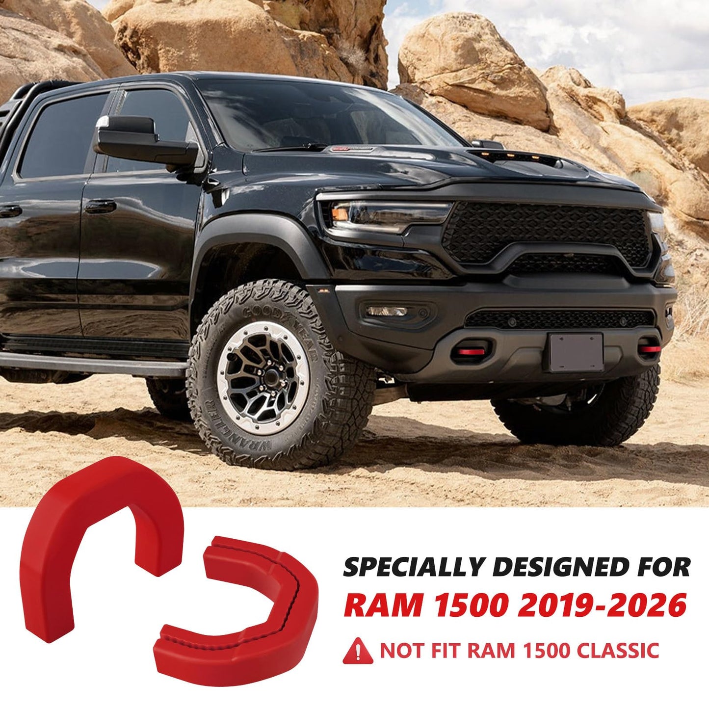 Red Front Tow Hook Covers for 2019-2026 Ram 1500 (Excludes Classic/Warlock/2500/3500)