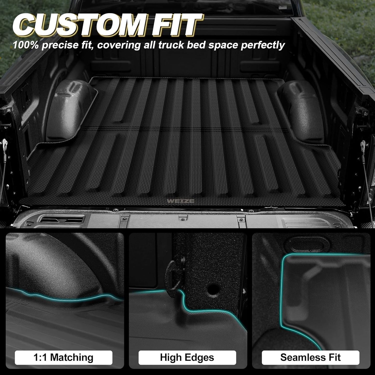 WEIZE Truck Bed Mat for Ford F-150 2015-2025/F-150 Lightning 2022-2023 5.5ft (5'6", 67.1in), All Weather Protection TPE Truck Bed Liner Durable Easy Clean Black