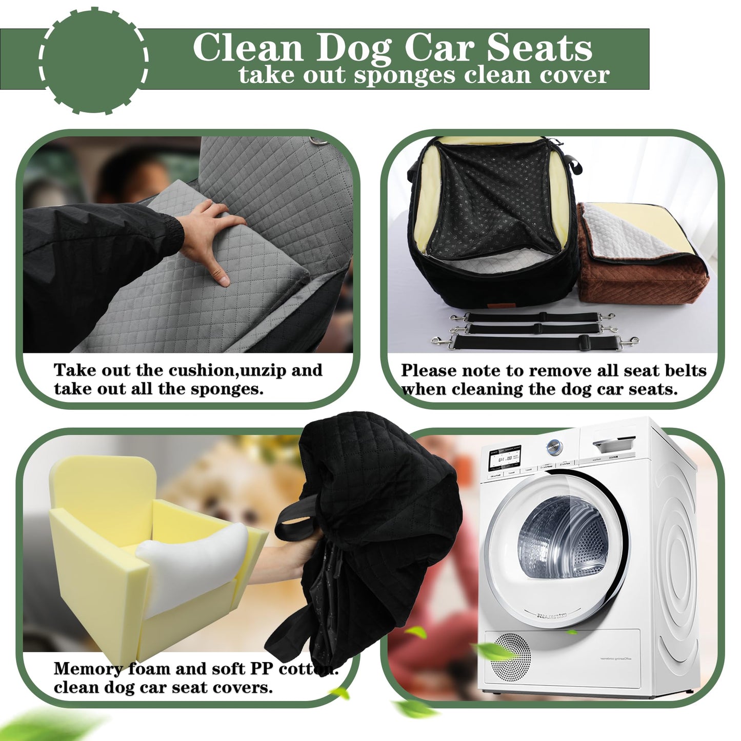 Memory Foam Dog Car Bed with Seat Belt, Non-Slip, Washable