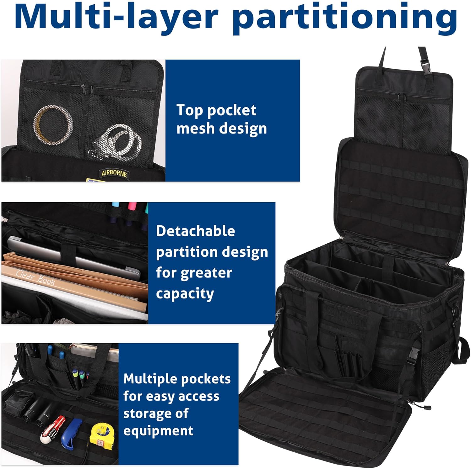 Patrol Bag Law Enforcement Police Gear for Car Front Seat Organizer Police Patrol Duty Bag for Vehicle Passenger Seat with MOLLE System (Black)
