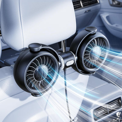 Dual-Head Car Fan: Powerful, Stepless Speed Control, Ideal for All Seats
