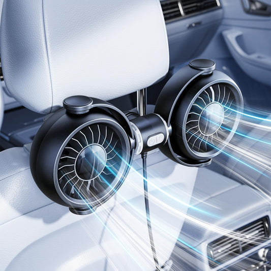 Dual-Head Car Fan: Powerful, Stepless Speed Control, Ideal for All Seats