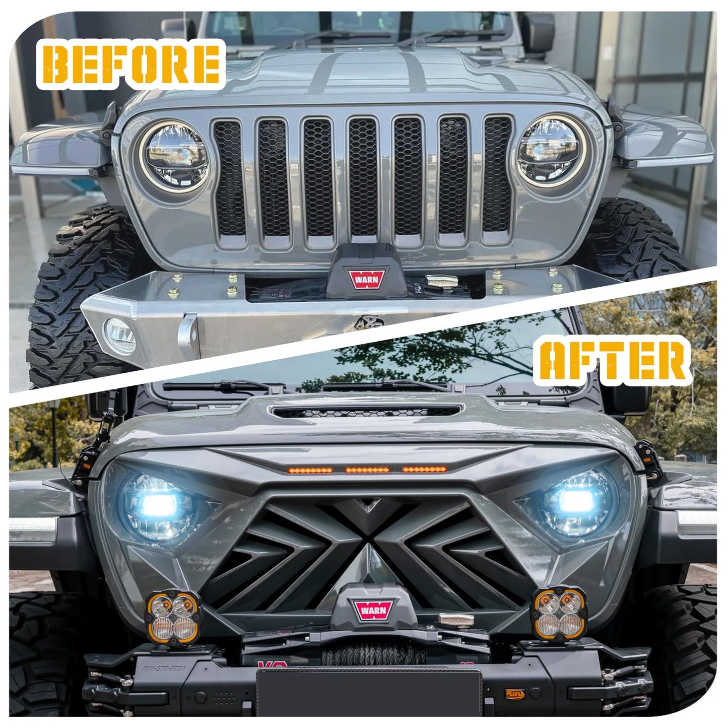 Jeep Wrangler JL JT Grille with Amber LED Lights