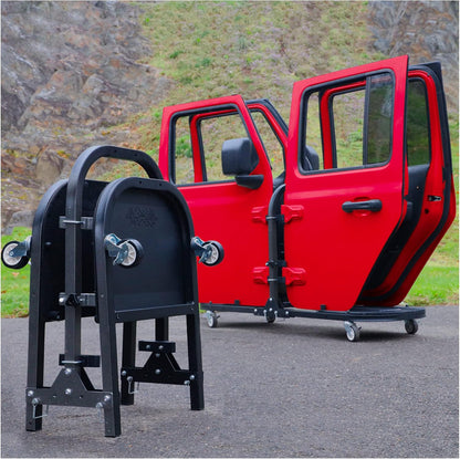 Folding Rolling Door Cart (4-Door) for Jeep Wrangler & Gladiator - Aluminum Storage Rack (Patented)