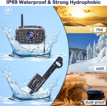 Dual RV Backup Cameras Wireless - Ease Install Plug-Play Recording HD 1080P 7'' Touch Key Monitor Trailer Truck Rear View Cam Night Vision Signal No-Delay 4 Channels for Furrion Pre-Wired Mount