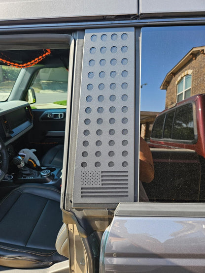 Bronco Window Pillar Black American Flag Accent Trim