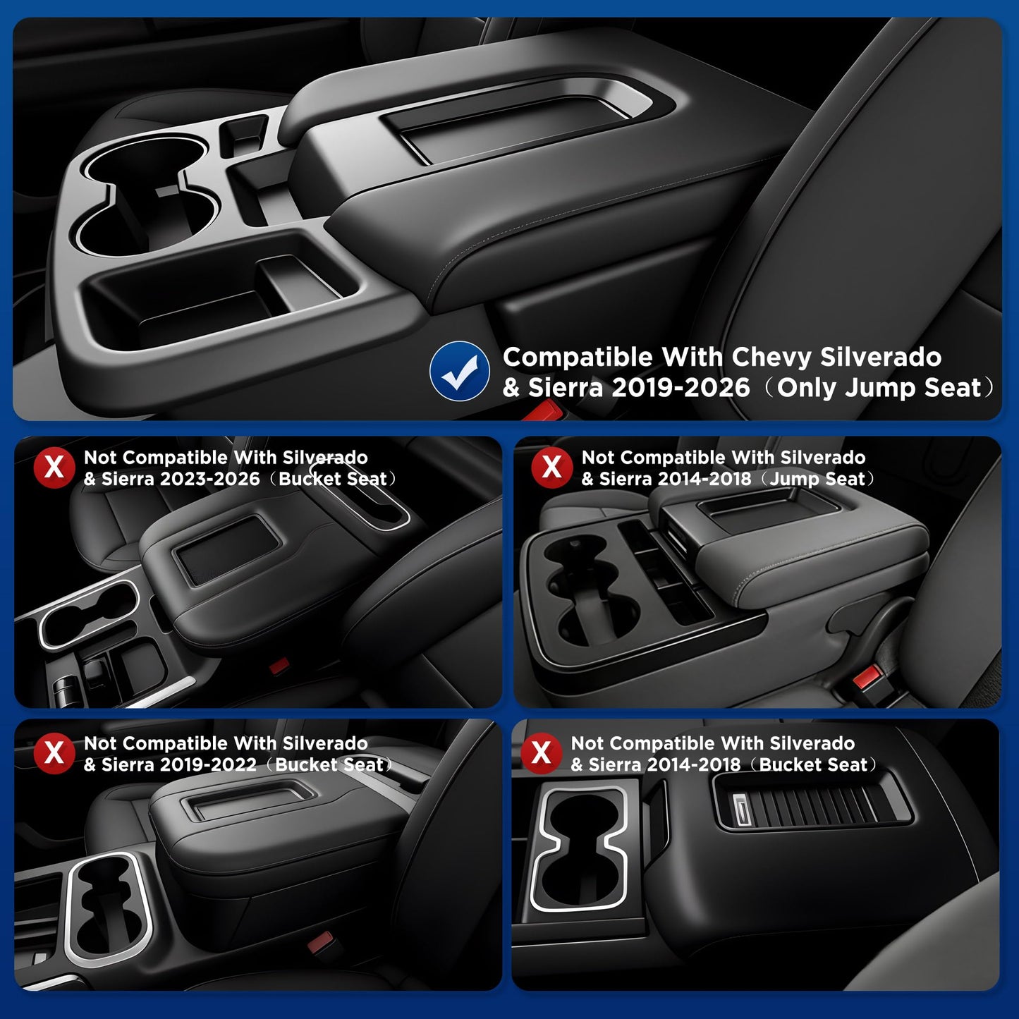 Hanging Console Organizer Tray for 2019-2026 Chevy/GMC 1500 & HD (Split-Bench Seat Only) - Black