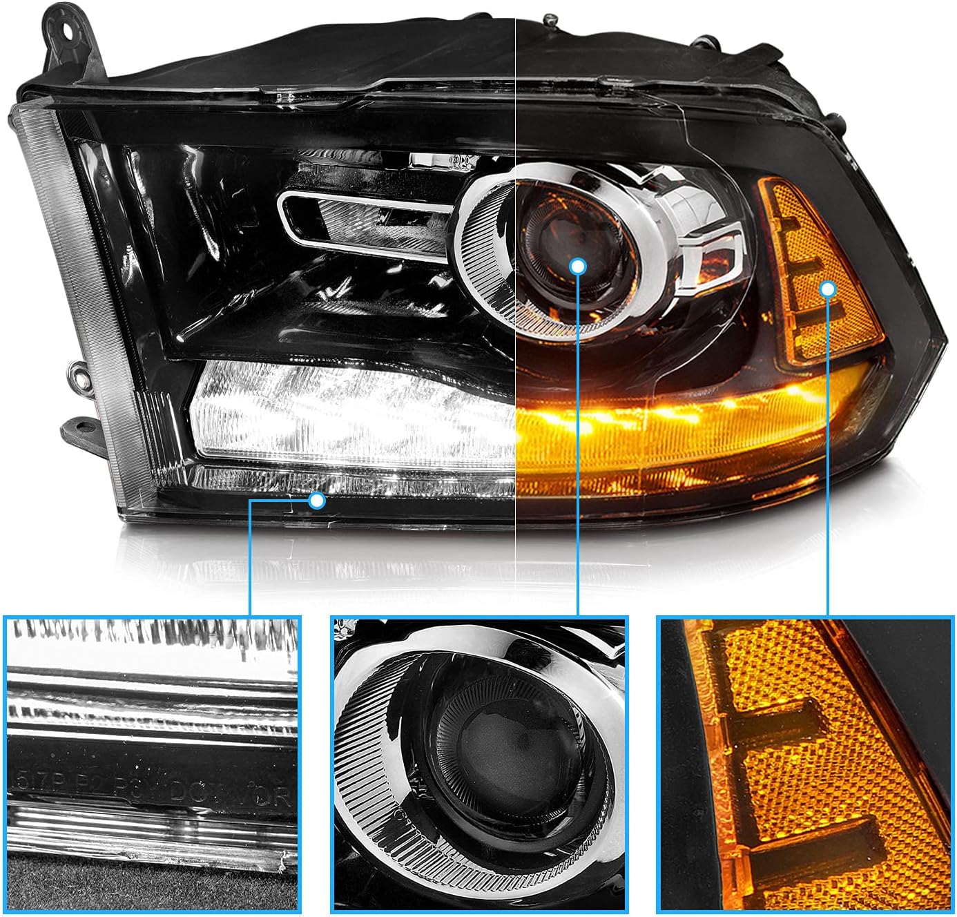 Halogen, led, Projector Headlights For 2009-2018 Dodge Ram 1500 2500 3500