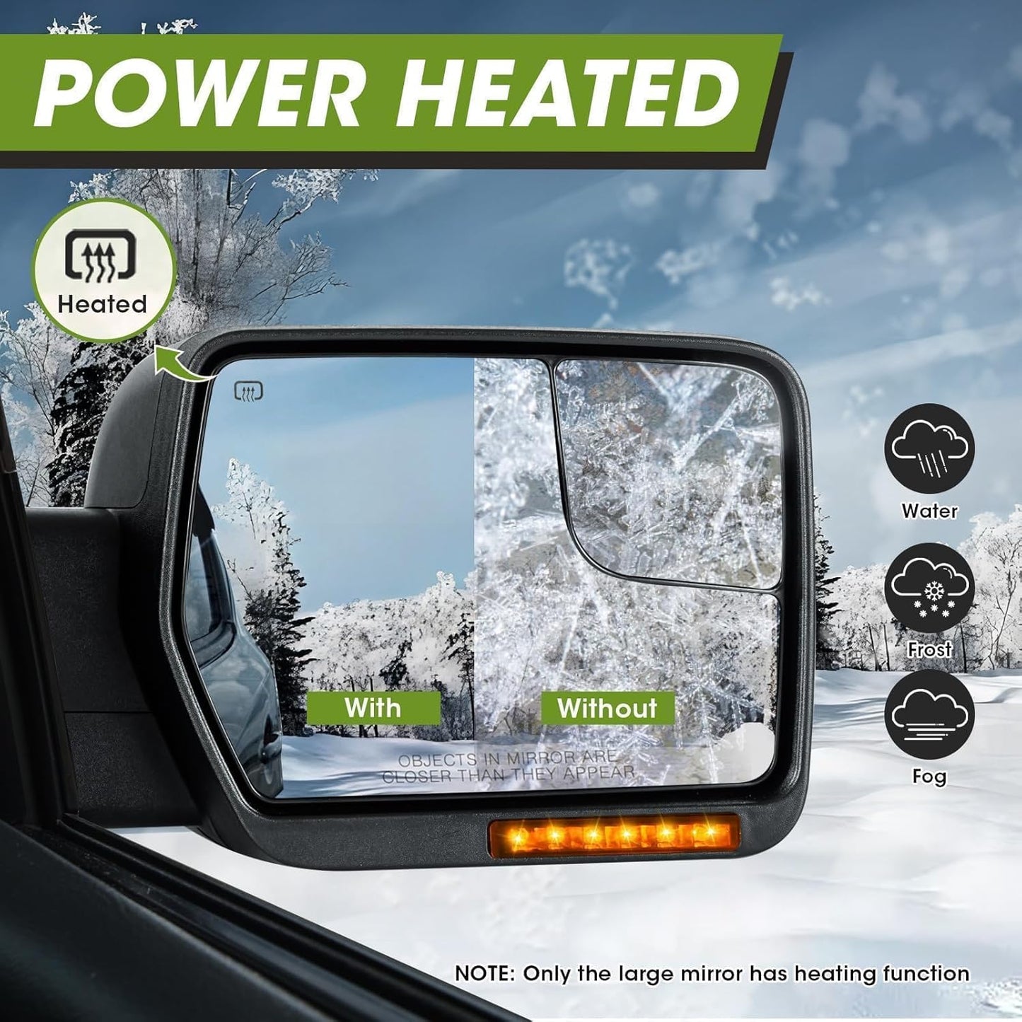 Side Mirrors for 2004-2014 Ford F-150 with Dynamic Turn Signal Puddle Light Heated Power Glass Manual Folding Tow Mirrors- Pair