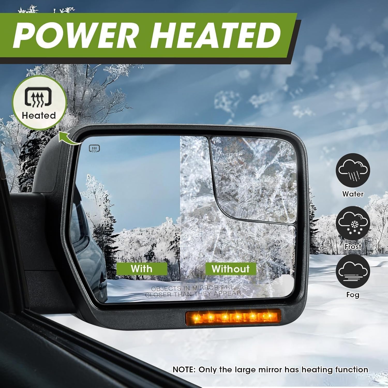 Side Mirrors for 2004-2014 Ford F-150 with Dynamic Turn Signal Puddle Light Heated Power Glass Manual Folding Tow Mirrors- Pair