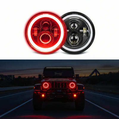 2PCS 7" Red Halo LED Headlights - Hi/Lo/Amber Signal, DOT Approved, H6024 Fit