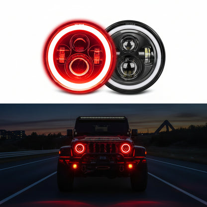 2PCS 7" Red Halo LED Headlights - Hi/Lo/Amber Signal, DOT Approved, H6024 Fit