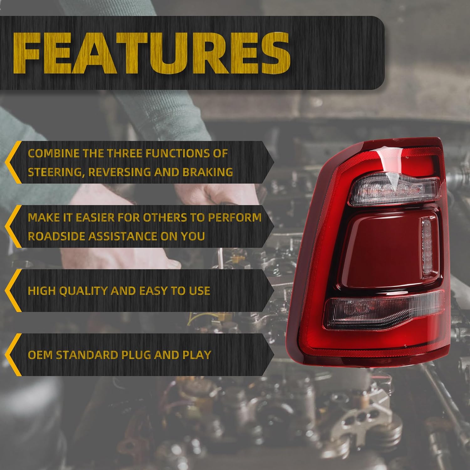 Dasbecan Left Driver Side Tail Light Assembly Rear Lamp LED Type Compatible With Dodge Ram 1500 2019 2020 2021 2022 2023 Blind spot module can be installed (Red Cover)