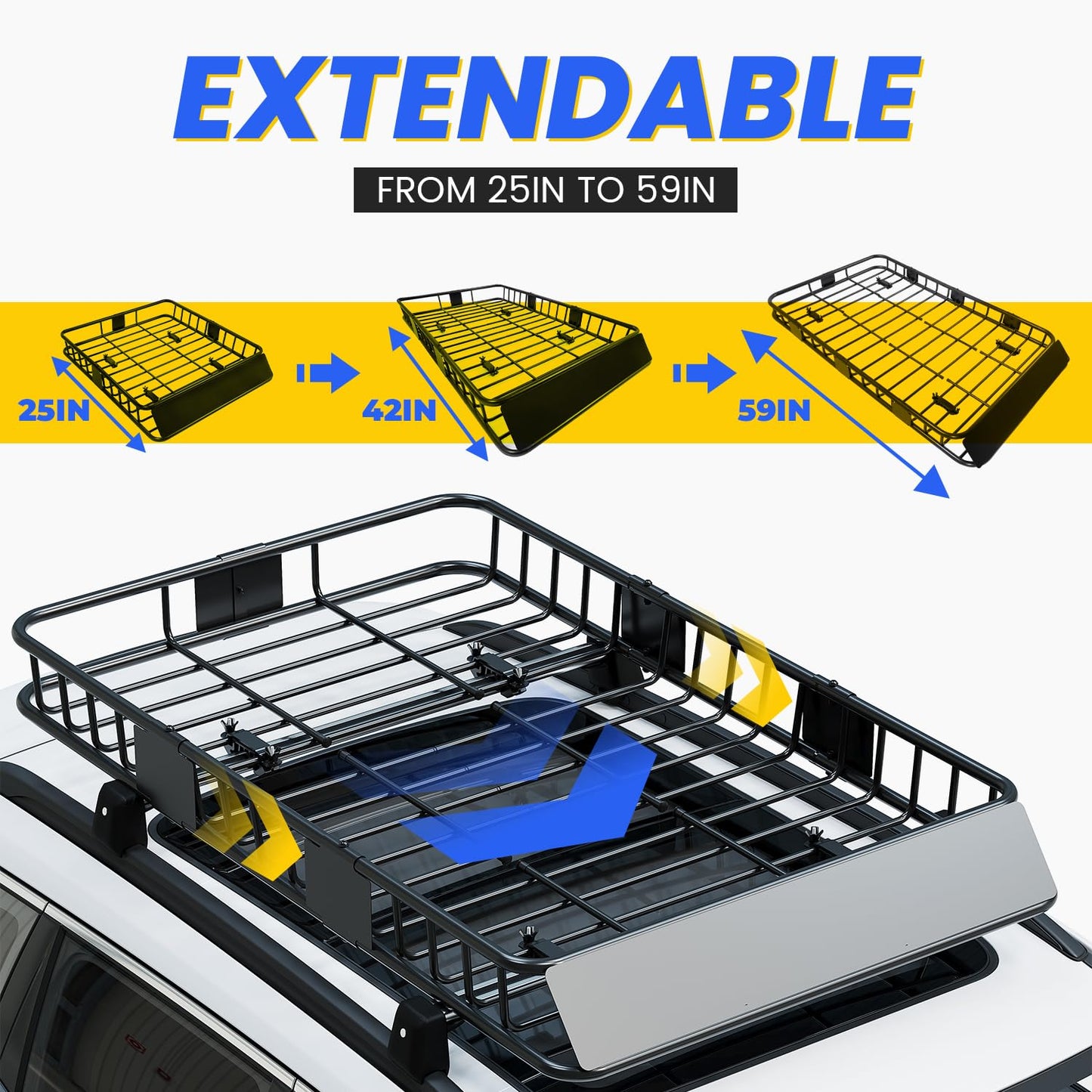 59"x39"x5.1" Heavy-Duty Roof Basket - 250 lb Capacity, Universal Fit for Car/SUV