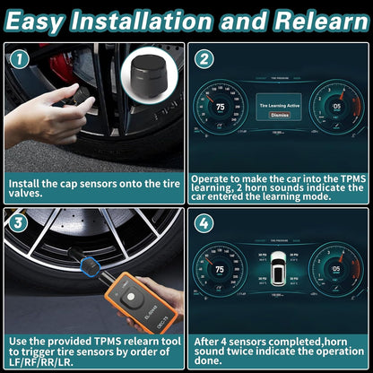 4-PCS Gen 2 TPMS Sensor Kit with Relearn Tool for Chevy/GMC/Buick/Cadillac - External Type