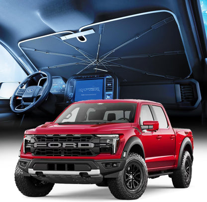 Truck Windshield Umbrella Sun Shade - Ice Crystal Coating, 99.9% UV/Heat Block for F-150/Silverado/Tundra/RAM/Sierra