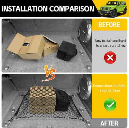 Trunk Cargo Net for 2019-2025 Jeep Wrangler JL 4XE 4 Door Trunk Organizer Net Anti-Slip Rear Mesh Cargo Netting for 19-25 Wrangler JL JLU 4XE SUV Accessories