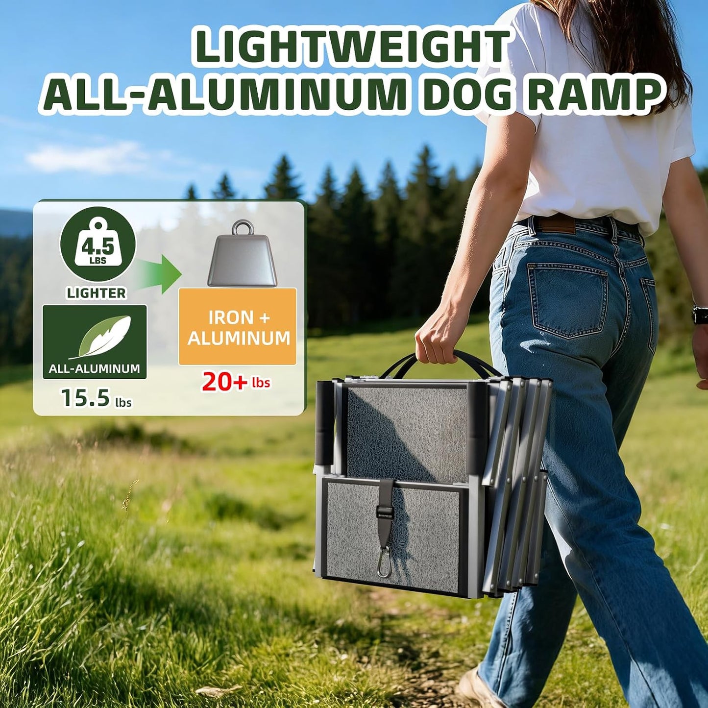 4-Step Aluminum Dog Stairs - 20" Extra Wide, 250 lb Capacity, Non-Slip for Car/SUV/Truck/Bed