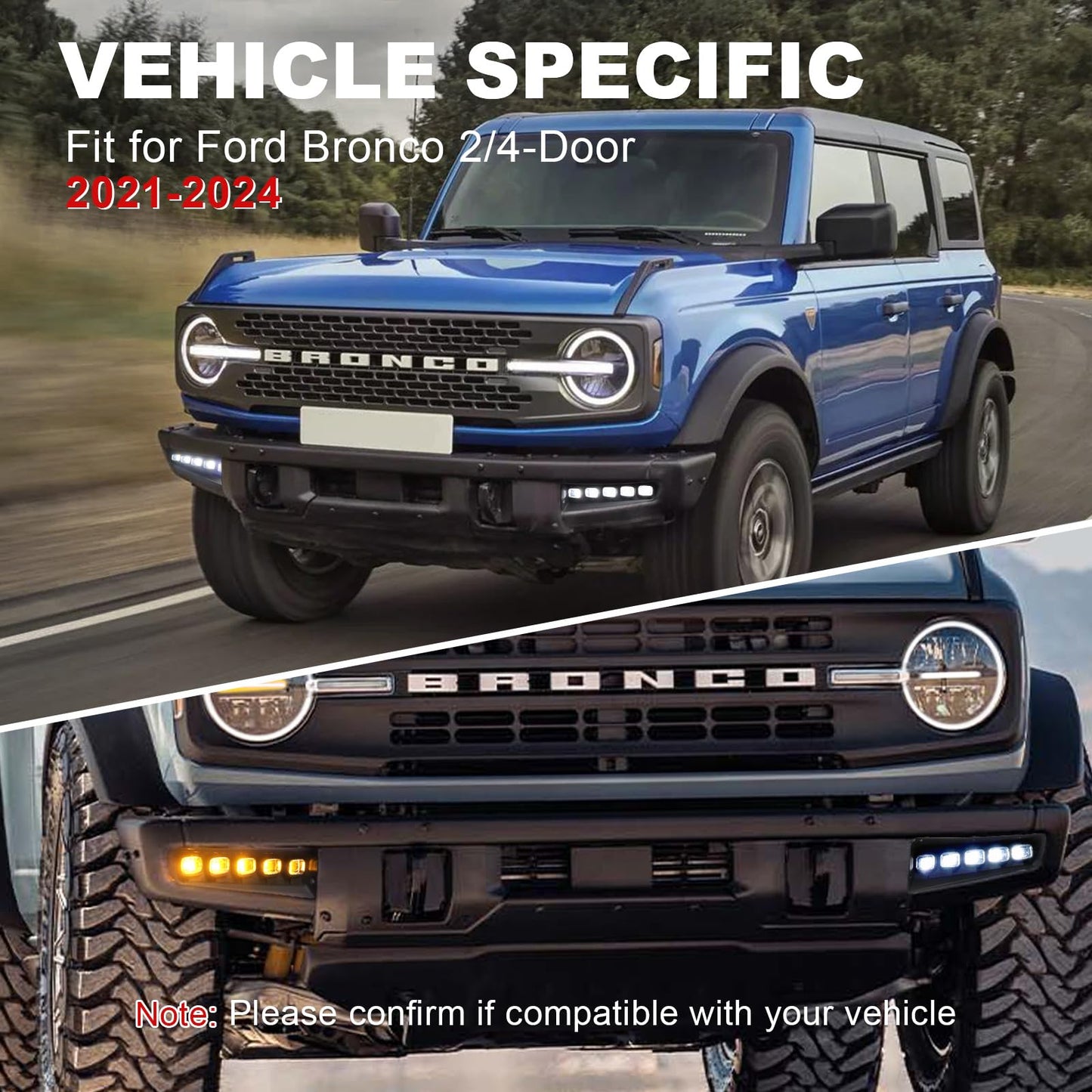 Ford Bronco LED Fog Lights with DRL, Amber Turn Signal