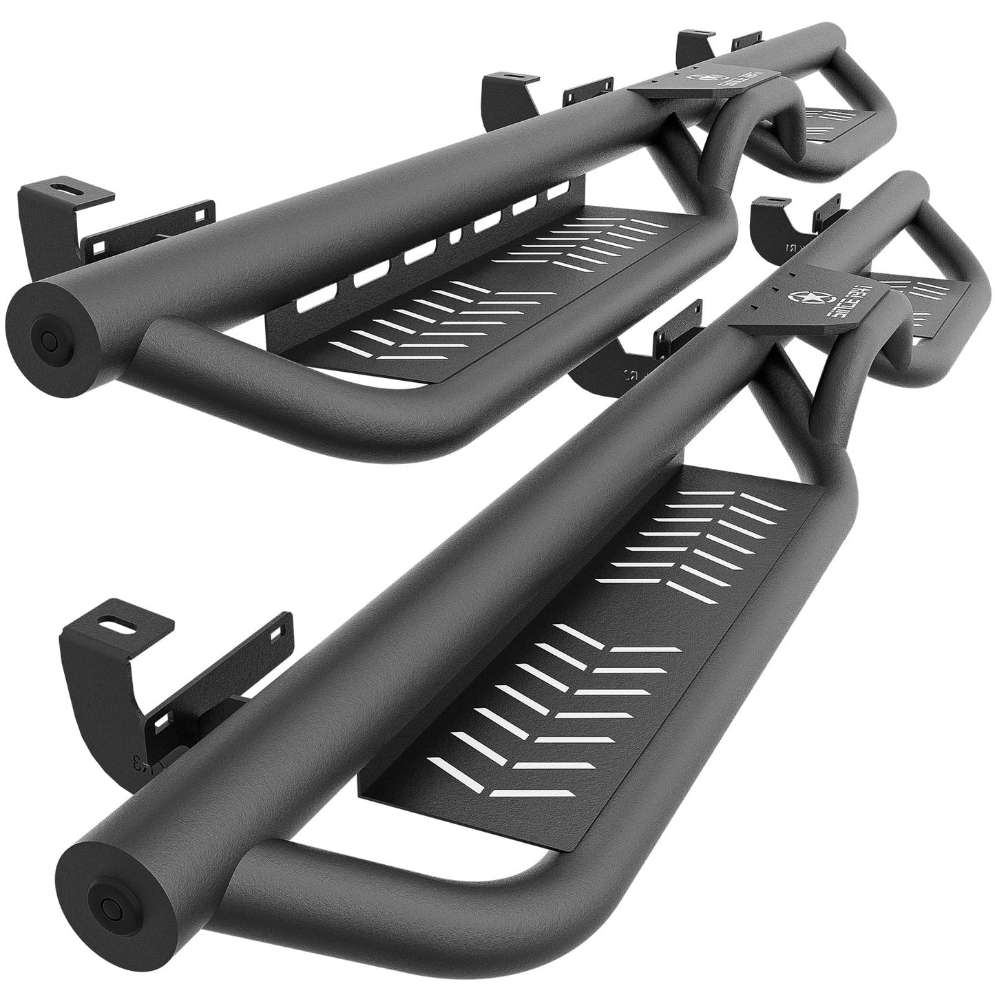 Two-Stair Black Running Boards for 2018-2026 Jeep Wrangler JL 4-Door - Rock Slider Nerf Bars
