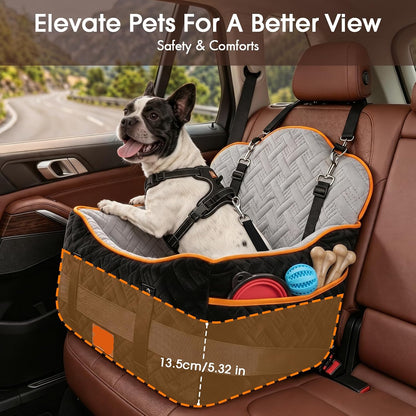 5.3" Memory Foam Dog Booster Seat - 35 lb Capacity, Dual Safety Leashes, Removable Cover (Black)