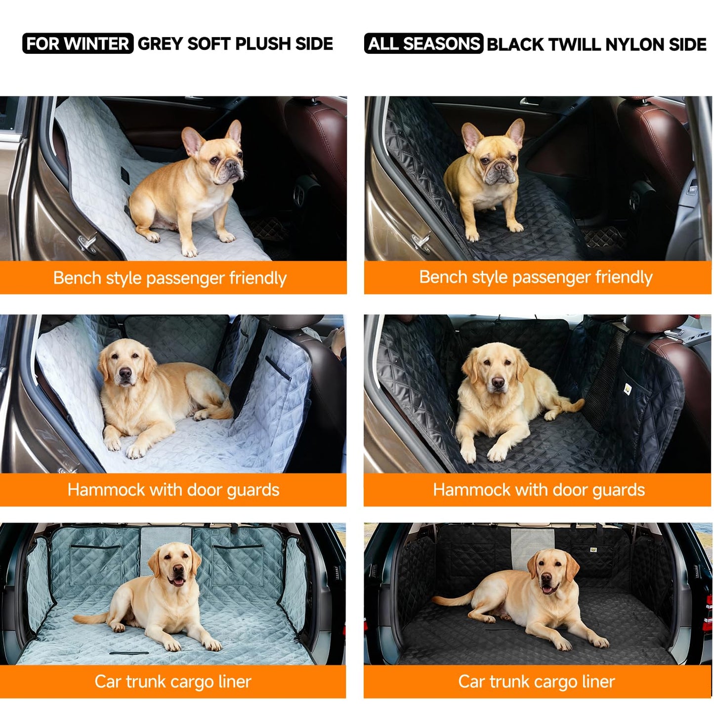 Waterproof Reversible Dog Car Seat Cover with Mesh Window