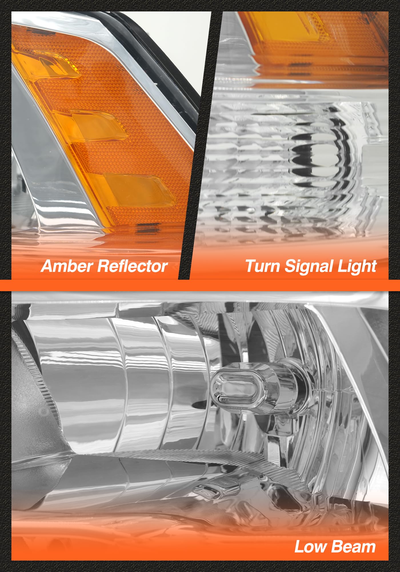 Chrome Headlight Assembly for 2009-2018 Ram 1500 & 2010-2018 Ram 2500/3500 - Amber Reflector, Left+Right