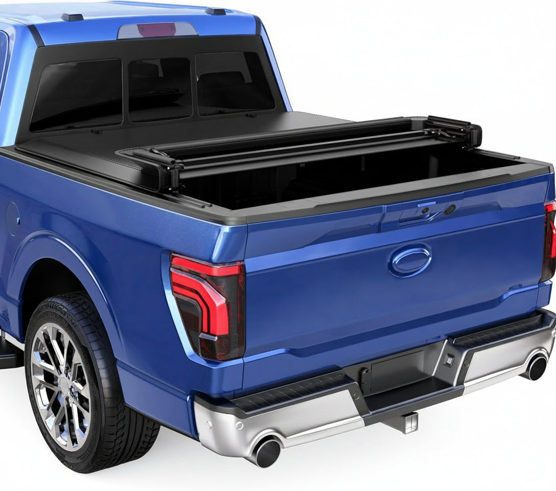 Quad 4-Fold 6.5 FT Soft Folding Truck Bed Tonneau Cover Compatible with 2015-2025 Ford F150 F-150 Bed Fourth Fold Styleside Truck Bed Cover