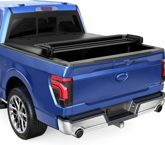 Quad 4-Fold 6.5 FT Soft Folding Truck Bed Tonneau Cover Compatible with 2015-2025 Ford F150 F-150 Bed Fourth Fold Styleside Truck Bed Cover