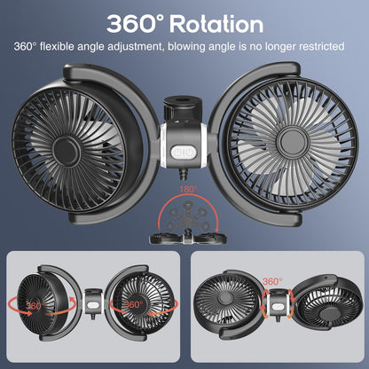 Dual Head USB Car Fan for Backseat, 3-Speed Circulation Cooling