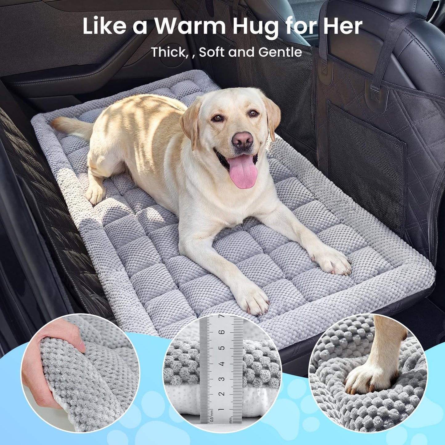 Extra-Thick Chew-Resistant Dog Bed Mat - 54"x24"x1.8" for Truck/SUV Back Seat, Grey