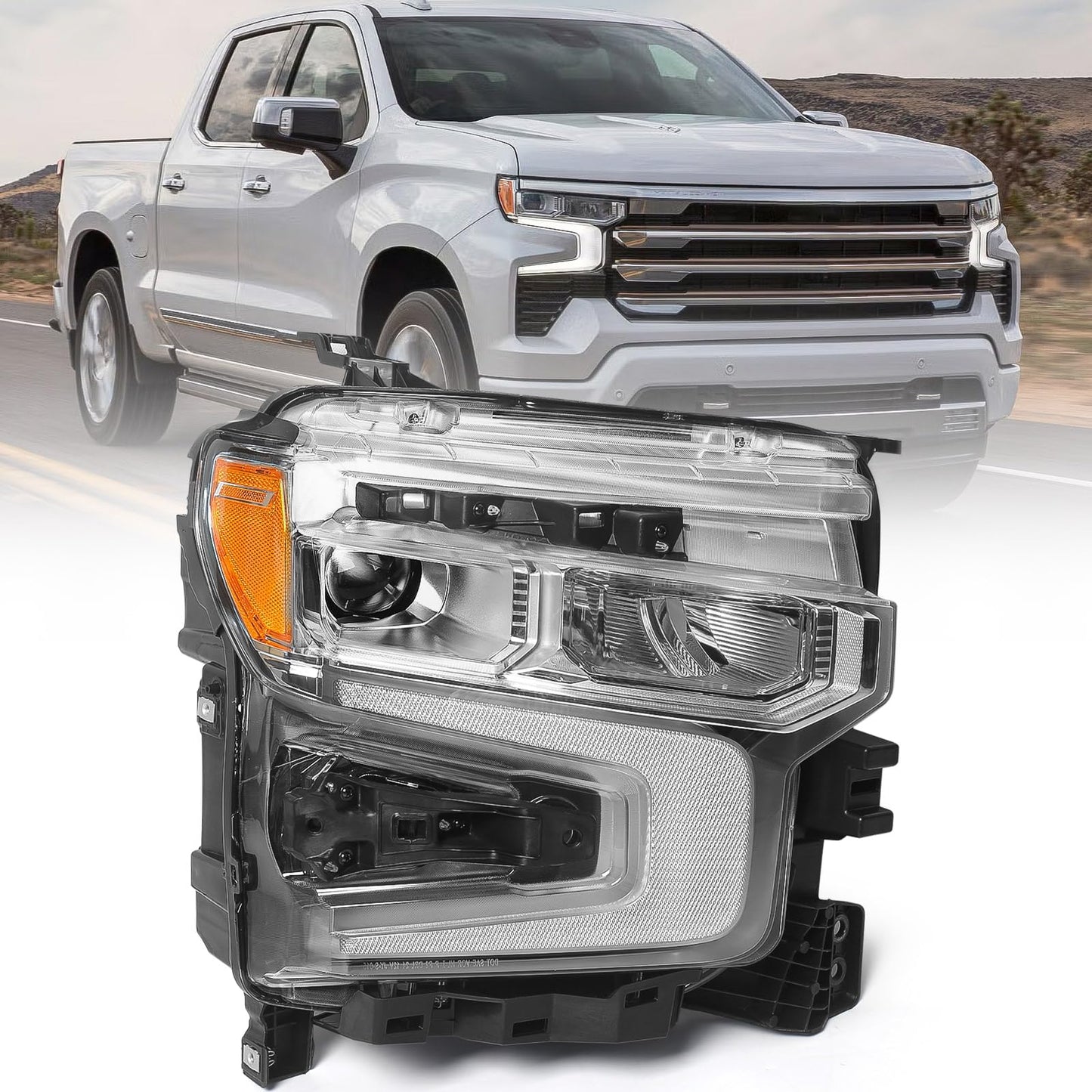 Huray LED Headlight for Chevy Silverado 1500 2022 2023 2024 ZR2 Model LED Head Lamp (Black, Driver Side (Left))