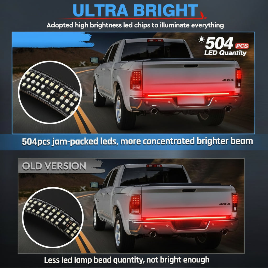 60" Red Sequential LED Tailgate Light Bar - Triple Row 504 LEDs for Ford/RAM (5 Functions)
